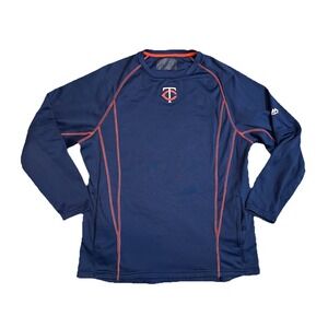 Majestic Mens MEDIUM Blue Minnesota Twins Therma Base Pullover Long Sleeve Shirt